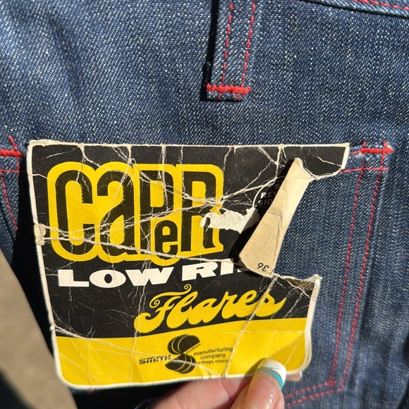 NOS Deadstock 1960s Unisex Flare Jeans Capers Low Rise Blue Denim Talon Zipper - Picture 3 of 9